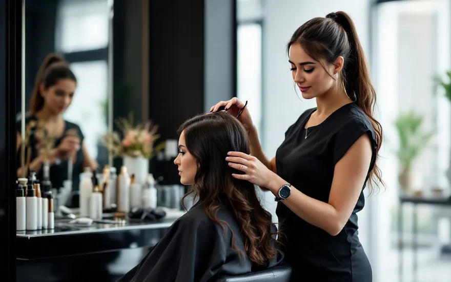 Hair salon styling chair in a modern Dubai salon